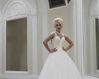 Boat Neck Chiffon Tea Length Wedding Dress